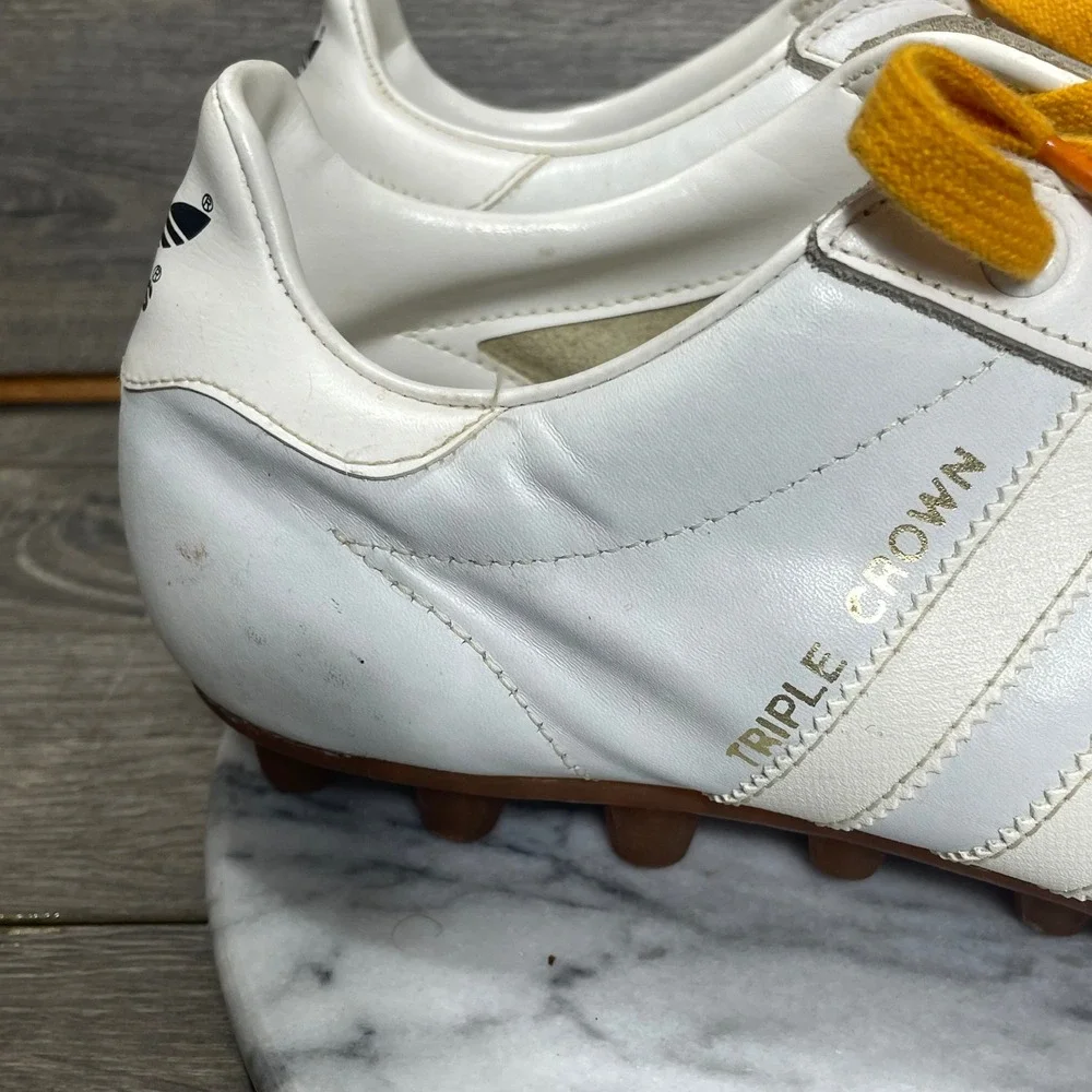 Vintage Adidas Soccer Shoes Mens 8 White Leather Triple Crown Futbol Retro 80s